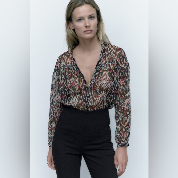 ZARA PRINTED SHIRT WITH METALLIC THREAD - Picture 4 of 9